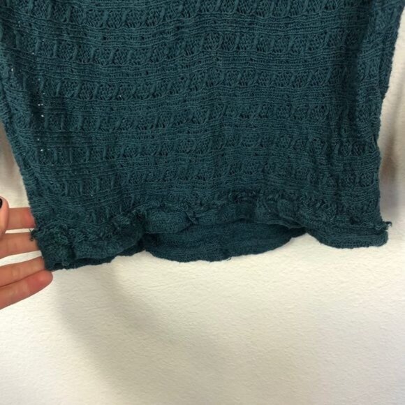 We The Free Thiens Hacci Teal Oversized Top XS Lightweight Textured Knit Raw Hem - Picture 5 of 9
